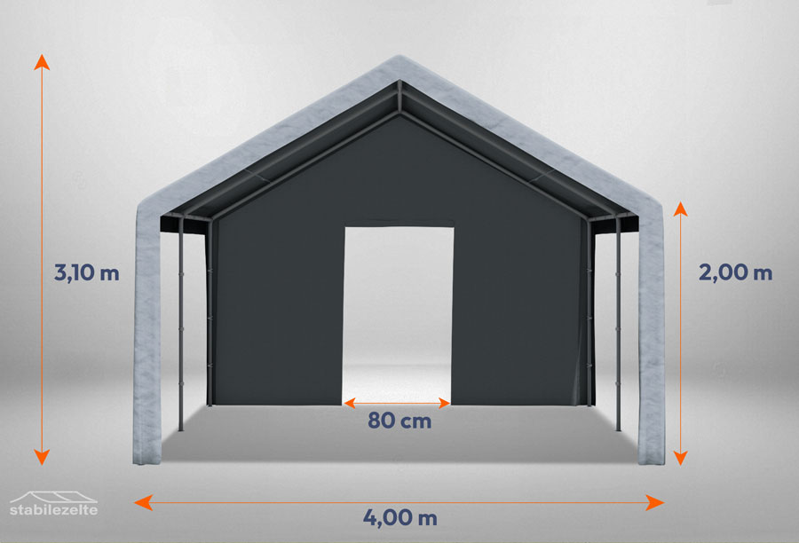 Graues Giebelteil mit kleiner Tür der Serie Classic mit 4 m Breite