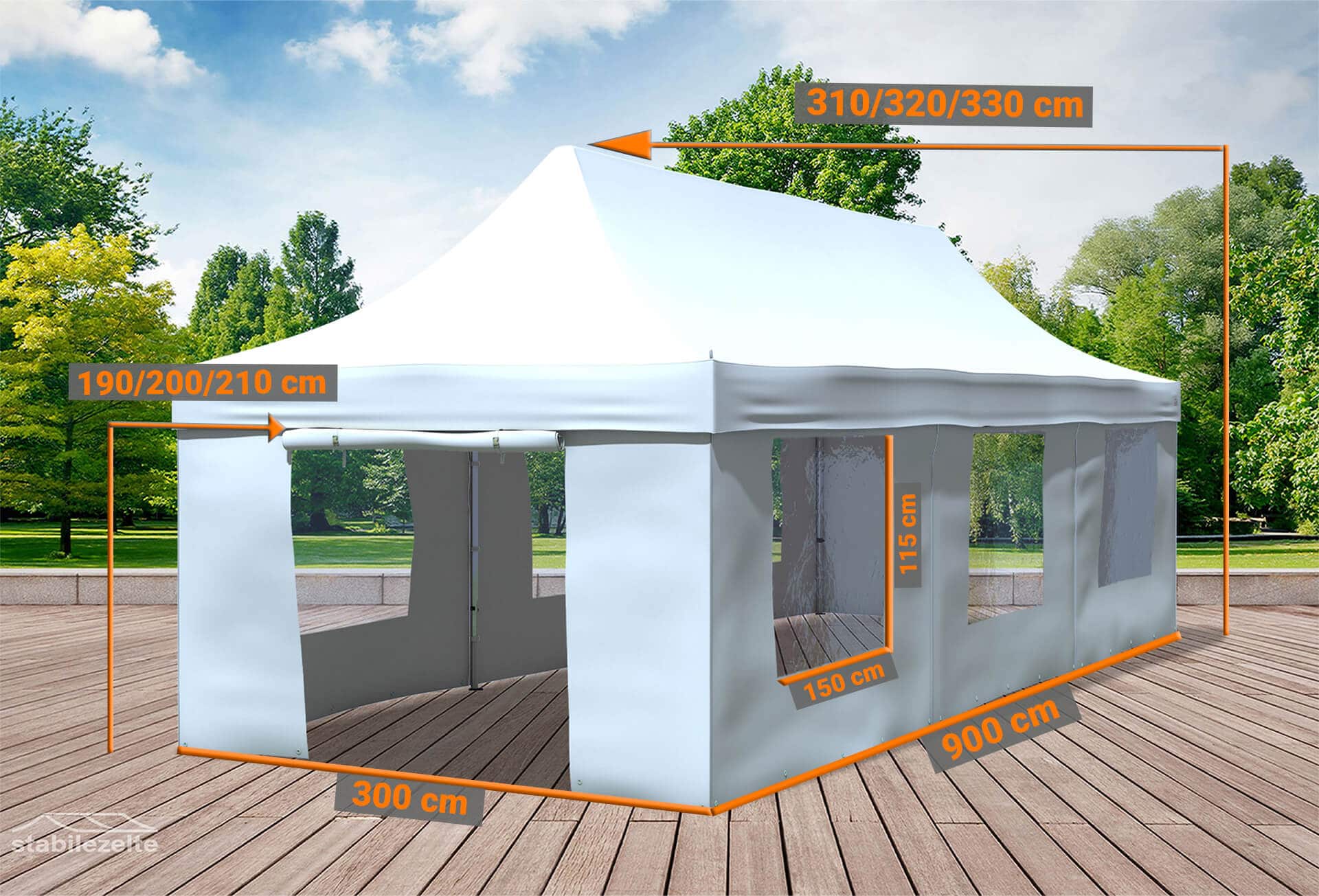 PROFI Faltpavillon Partyzelt 3x9 m weiß mit Seitenteilen wasserdichtes Dach 