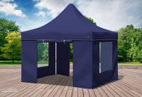 Stabilezelte Faltpavillon 3x3 Meter Premium mit Fensterseiten 100% wasserdicht Blau 