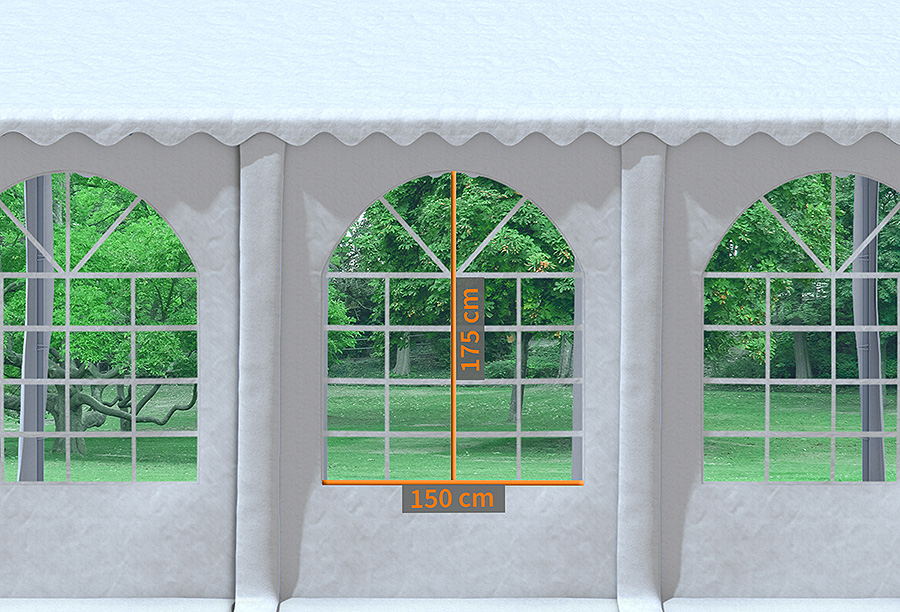 5x10 m Partyzelt Giant Prof+260 FR PVC 550 g/m² - wasserdicht - Weiß inkl.Seitenwänden  mit Fenster
