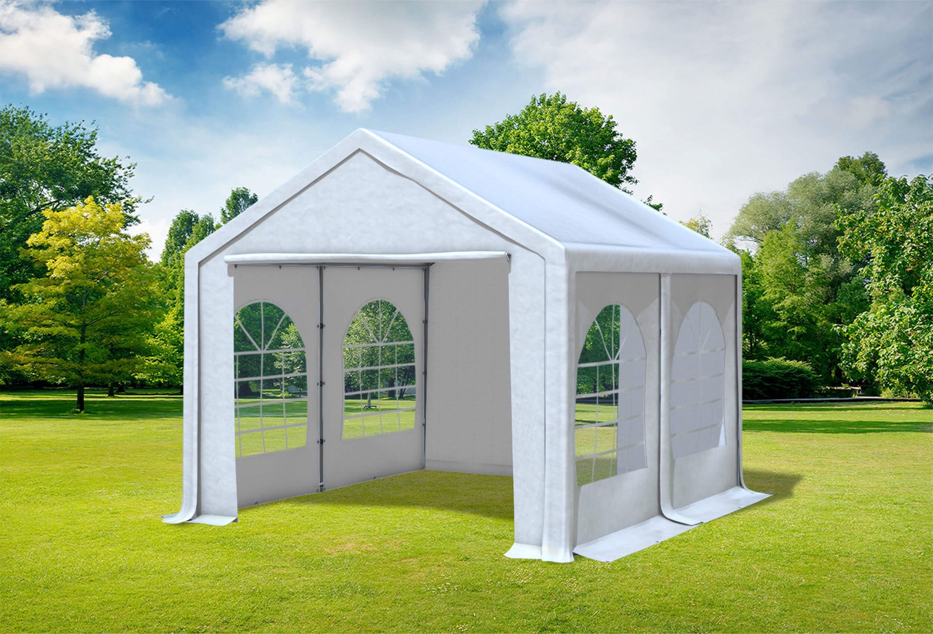 Professionelles Partyzelt 4x4m Aus PVC 500 G/m² – Modular, Wasserdicht, In Rot-Beige