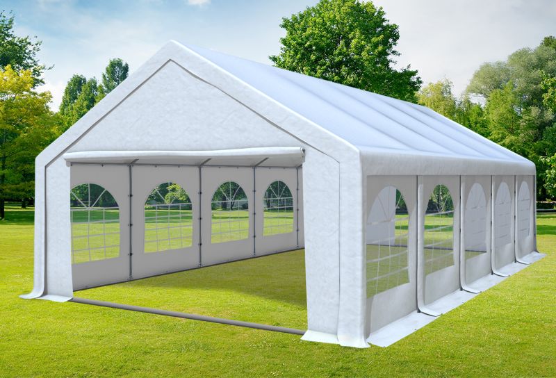 Stabilezelte Partyzelt 3x8 M – PVC 500 G/m², Modular, Ohne Fenster, In Blau/Beige – Inkl. Seiten- & Giebelteile